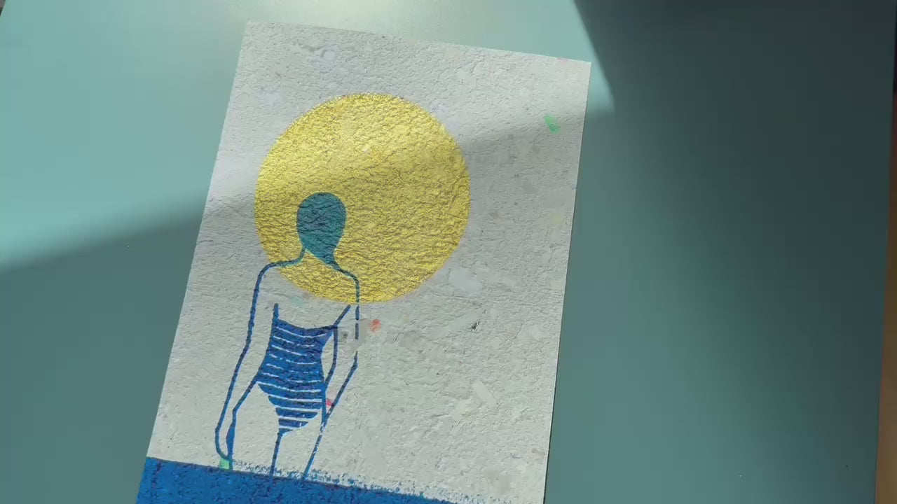 Videoansicht des Siebdruck Plakats MARE auf selbst geschöptem Papier